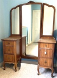 Antique Wooden Vanity with 3 Part Mirror