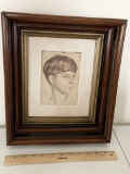 Vintage Framed Watercolor of Young Boy