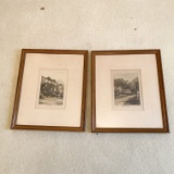 Pair of Vintage Framed Etchings Signed in Frames