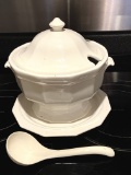 Ivory Ceramic Soup Tureen with Ladle