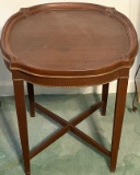 Vintage Wooden Side Table with Crossed Stretcher Base