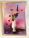 Large Floral Painting Signed Baillard in Frame