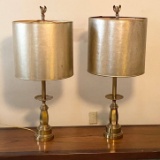 Pair of Vintage Tall Brass Lamps with Eagle Finials