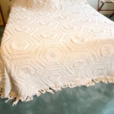 Vintage Hand Crocheted Beige Bedspread