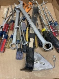 Lot of Screw Drivers, Wrenches, Pry Bar & Misc Hand Tools