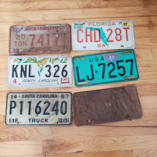Lot of 6 Vintage Metal Embossed License Plates Tags