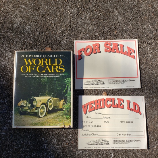 Vintage World of Cars Book and For Sale Sign