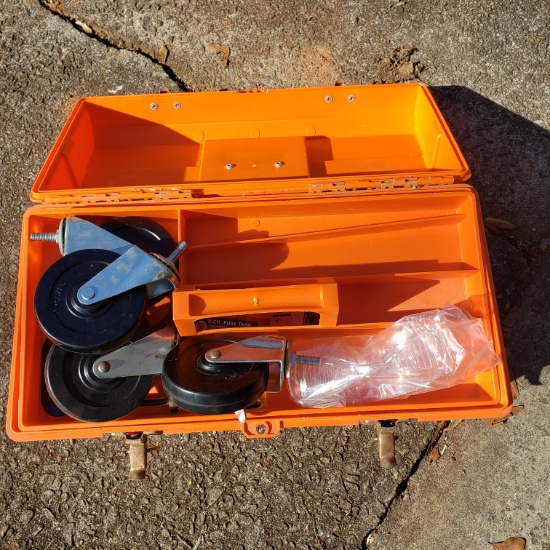 Plastic Tuff Box Tool Box with Castors and Miscellaneous Tools