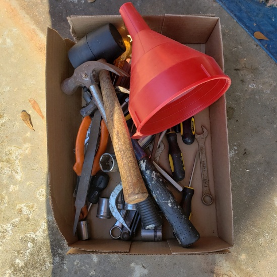 Box Lot of Miscellaneous Tools and Hammers