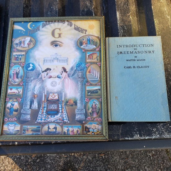 Vintage Masonic Book and Framed Print