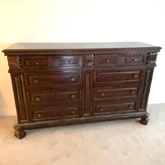 Beautiful Dark Wood Tall Dresser with Ornate Carvings