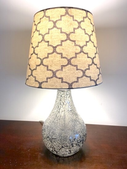 Crackle Glass Table Lamp with Quatrefoil Pattern Shade
