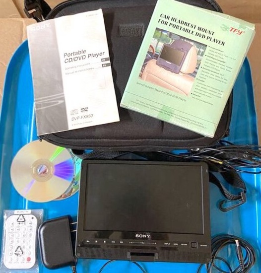 SONY Portable CD/DVD Player with Mount & Accessories