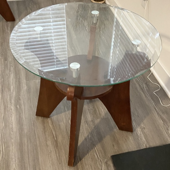 Nice Wooden Round Glass Top Side Table