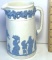 Beautiful Vintage Wedgwood Embossed Queens Ware Pitcher Blue On White