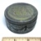 Vintage Small Pottery Round Embossed Trinket Box Made in Spain