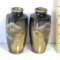 Pair of Etched Metal Oriental Bud Vases