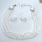 Beautiful White Beaded Triple Strand Vintage Necklace with Matching Clip-on Earrings