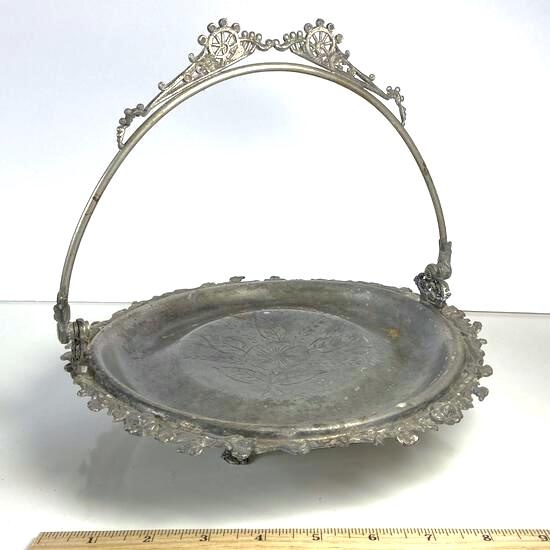 Antique Quadruple Plate Footed Bridal Basket with Etched Floral Center by Forbes Silver Co.