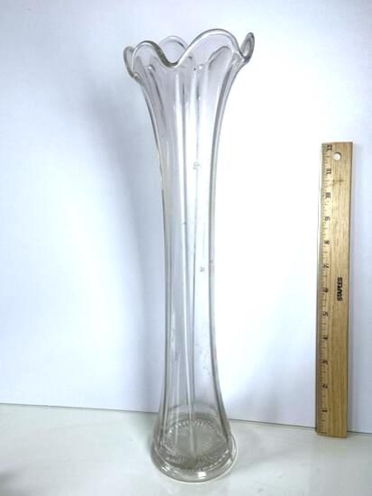 Vintage Tall Clear Pulled Glass Vase