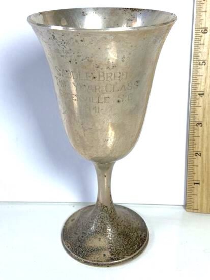 1941 Gorham Sterling Silver Trophy Goblet w/ Etched “Saddle Bred Two Year Class Greenville”