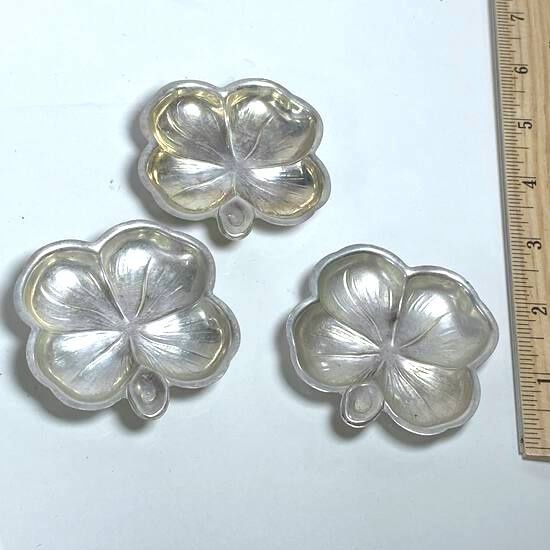 Set of 3 Vintage Sterling Silver Clover Shaped Salt Cellars From Lenox Silver Co. NYC