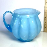 Early Fenton Blue Melon Design Lemonade Pitcher w/ Applied Rope Twist Handle