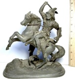 Antique Cast Metal Statue of Viking Warrior Riding Horse