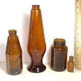 Lot of 4 Collectible Brown Glass Bottles