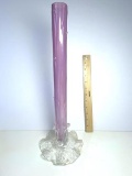 Pretty Vintage Tall Purple Art Glass Vase w/ Applied Clear Glass Base