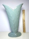 Tall Vintage Turquoise Leaf Pottery Vase