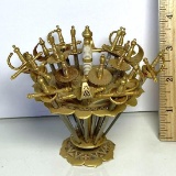 Vintage Hors d’oeuvres Swords in Brass Tone Caddy