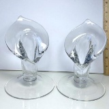 Pair of Glass Vintage Jack-in-the-Pulpit Candle Holders