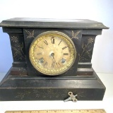 Early Cast Iron Mantle Clock with Key by Ansonia Clock Company - Works