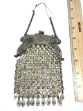 Impressive Antique Metal Mesh Purse with Floral Embossed Design