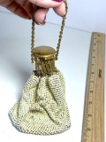 Awesome Early Whiting & Davis Ladies White Beggars Purse with Brass Tone Expandable Gate Top