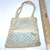 Vintage Hand Made Small Purse with Braided Handles & Striped Interior