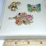 Beautiful Set of 3 Brooches with Multi Colored Stones by Kim Rogers with Box