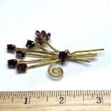 Gold Over Sterling Silver Brooch with Purple Stones