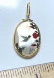 Beautiful Hand Painted Mother-of-Pearl Cabochon Pendant Set in 1/20 12K Gold Filled Setting