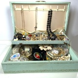 Vintage Jewelry Box FULL of Old Jewelry & Misc