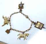 Vintage Gold Tone Women's Athletic Council Charm Bracelet with Gold Filled Charms