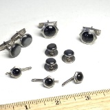 Vintage Lot of Silver Tone & Black Onyx Cufflinks, Studs, & Shirt Studs