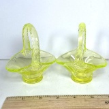 Pair of Yellow Uranium Glass Baskets