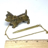 Vintage Brass Scottie Dog with Mechanical Pencil on Chain Made in Japan