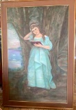 1902 Original Painting on Fabric of Woman Signed Aileen McGee in Frame