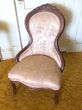 Antique Wooden Parlor Chair with Carved Fruit Top