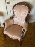 Antique Wooden Parlor Chair with Carved Fruit Top