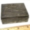 Vintage Embossed Metal Hinged Trinket Box with Wooden Interior