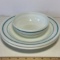 3 pc White with Turquoise Stripe Pyrex Tableware by Corning